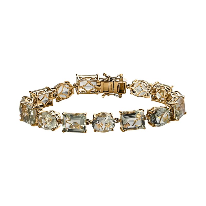 AAA Montezuma Prasiolite Bracelet, Prasiolite Link Bracelet, Vermeil Yellow Gold Over Sterling Silver Bracelet, Birthday Gift For Her  (7.25 In) 41.00 ctw