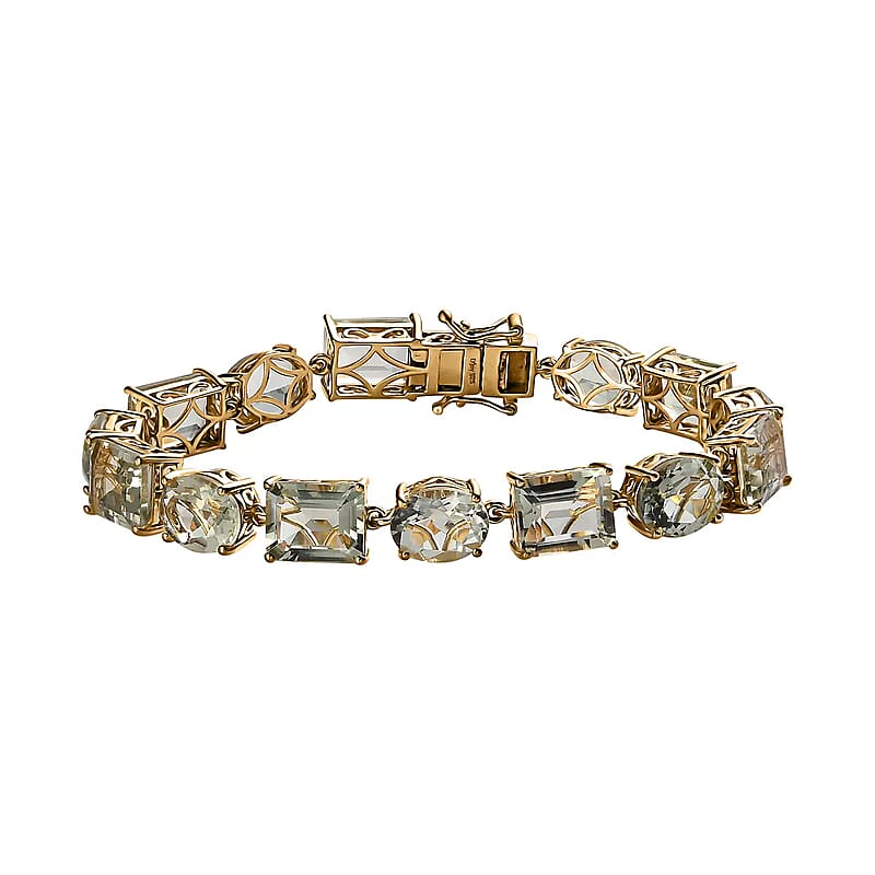 AAA Montezuma Prasiolite Bracelet, Prasiolite Link Bracelet, Vermeil Yellow Gold Over Sterling Silver Bracelet, Birthday Gift For Her  (7.25 In) 41.00 ctw