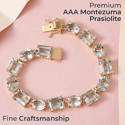AAA Montezuma Prasiolite Bracelet, Prasiolite Link Bracelet, Vermeil Yellow Gold Over Sterling Silver Bracelet, Birthday Gift For Her  (7.25 In) 41.00 ctw