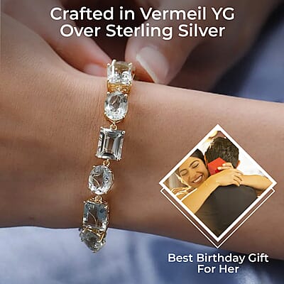 AAA Montezuma Prasiolite Bracelet, Prasiolite Link Bracelet, Vermeil Yellow Gold Over Sterling Silver Bracelet, Birthday Gift For Her  (7.25 In) 41.00 ctw