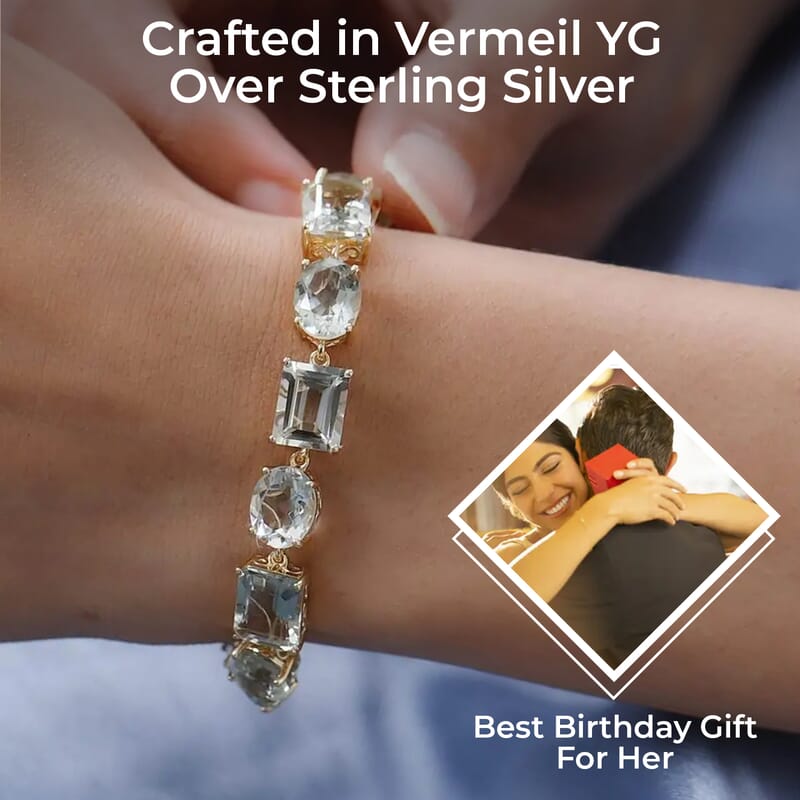 AAA Montezuma Prasiolite Bracelet, Prasiolite Link Bracelet, Vermeil Yellow Gold Over Sterling Silver Bracelet, Birthday Gift For Her  (7.25 In) 41.00 ctw