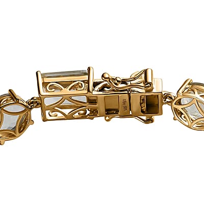 AAA Montezuma Prasiolite Bracelet, Prasiolite Link Bracelet, Vermeil Yellow Gold Over Sterling Silver Bracelet, Birthday Gift For Her  (7.25 In) 41.00 ctw