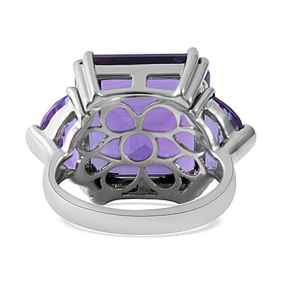 Lusaka Amethyst 3 Stone Ring in Platinum Over Sterling Silver (Size 10.0) 22.00 ctw