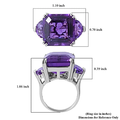 Lusaka Amethyst 3 Stone Ring in Platinum Over Sterling Silver (Size 10.0) 22.00 ctw