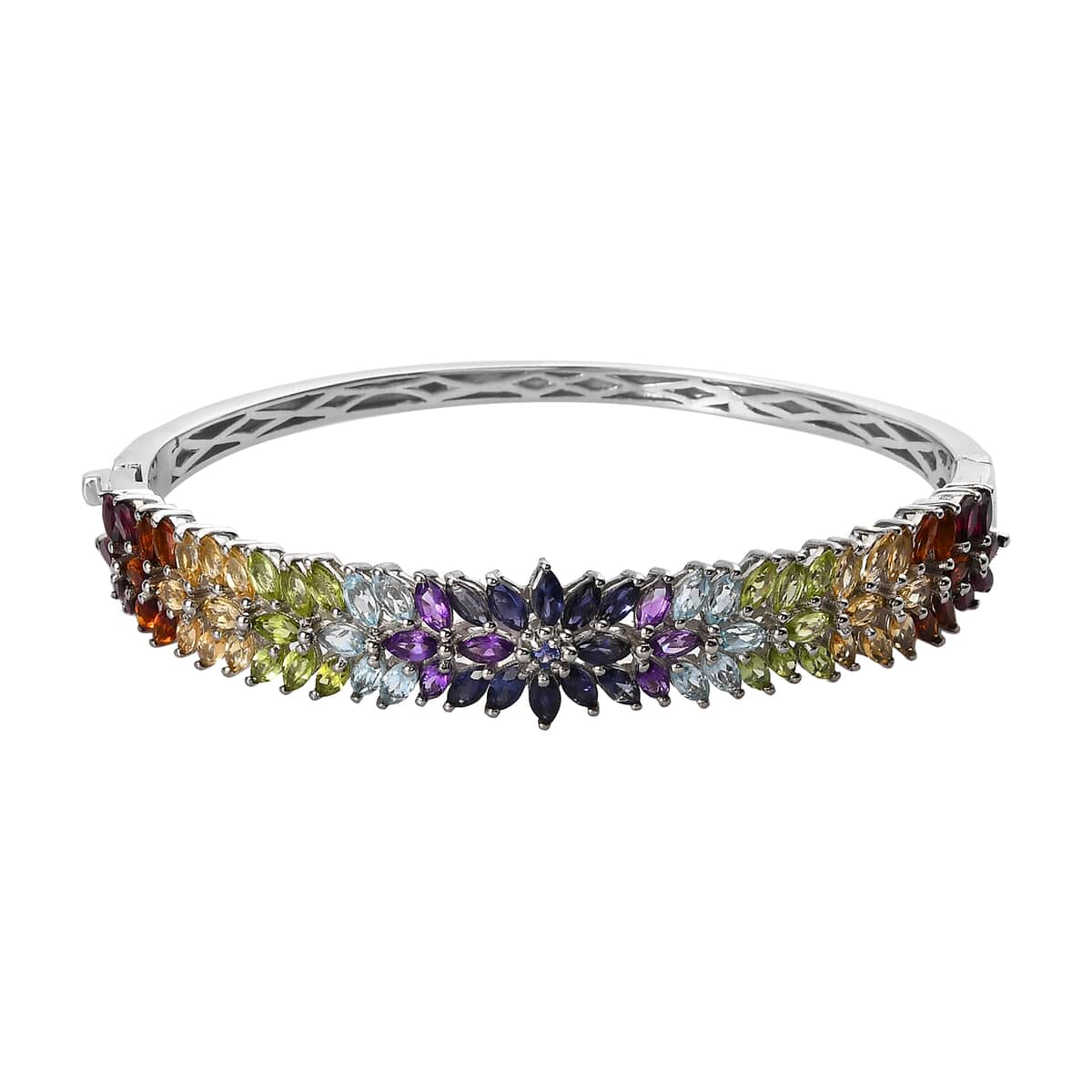 Tanzanite and Multi Gemstone Bangle Bracelet in Platinum Over Sterling Silver (8 In)11.65 ctw image number 0