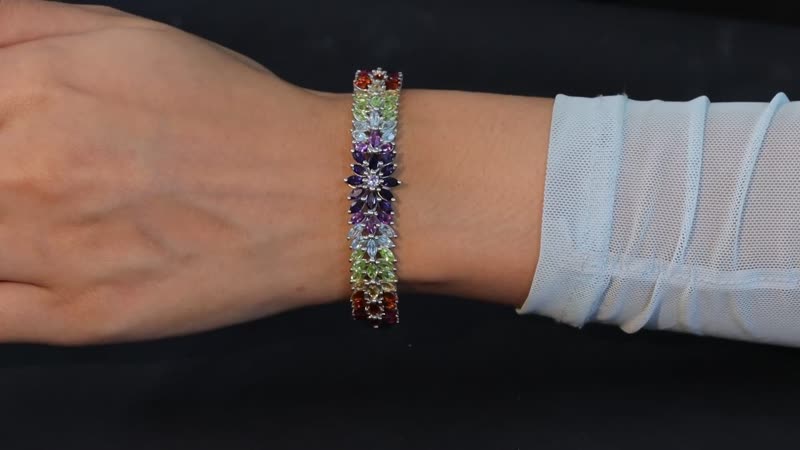 D'Joy Tanzanite and Multi Gemstone Bangle Bracelet in Platinum Over Sterling Silver (8 In)11.65 ctw