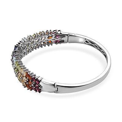 D'Joy Tanzanite and Multi Gemstone Bangle Bracelet in Platinum Over Sterling Silver (8 In)11.65 ctw