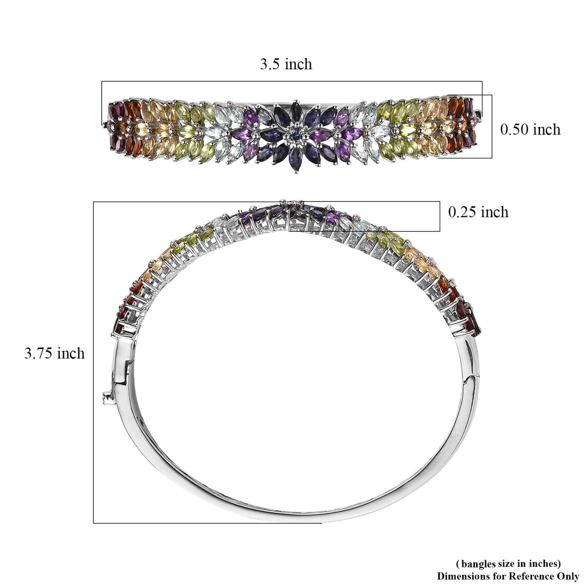 Tanzanite and Multi Gemstone Bangle Bracelet in Platinum Over Sterling Silver (8 In)11.65 ctw image number 5