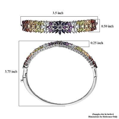 D'Joy Tanzanite and Multi Gemstone Bangle Bracelet in Platinum Over Sterling Silver (8 In)11.65 ctw