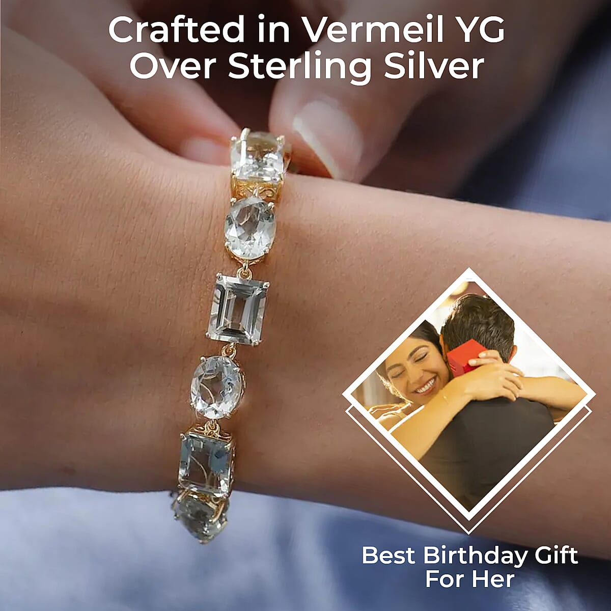 AAA Montezuma Prasiolite Bracelet, Prasiolite Link Bracelet, Vermeil Yellow Gold Over Sterling Silver Bracelet, Birthday Gift For Her  (6.50 In) 33.75 ctw image number 2