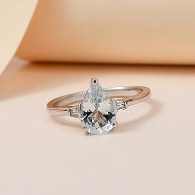 Premium Mangoro Aquamarine and Diamond Accent Ring in Platinum Over Sterling Silver (Size 10.0) 1.00 ctw