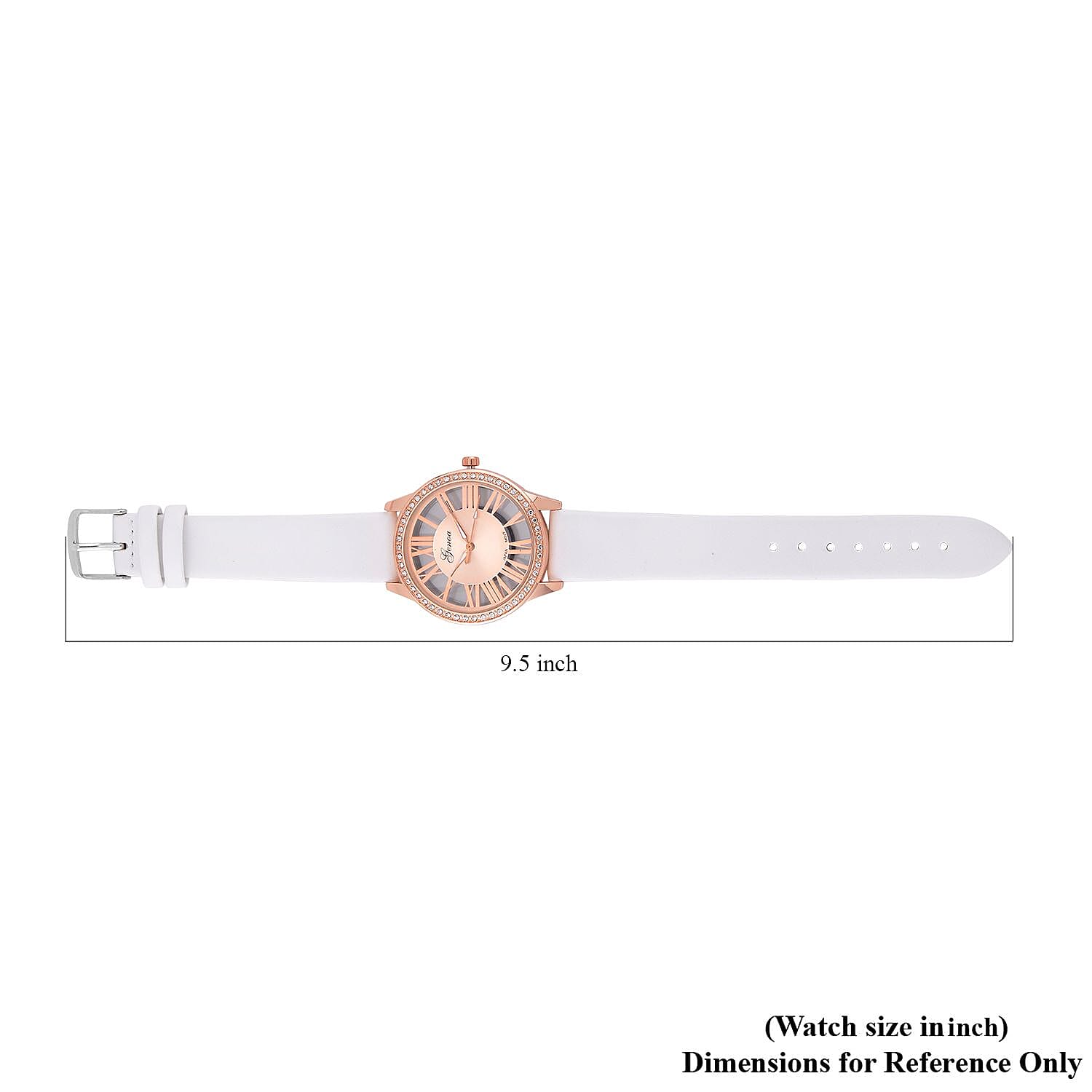 Genoa Austrian Crystal Miyota Japanese Movement Watch with White Genuine Leather Strap (7.0-8.75Inches) (39.40mm)