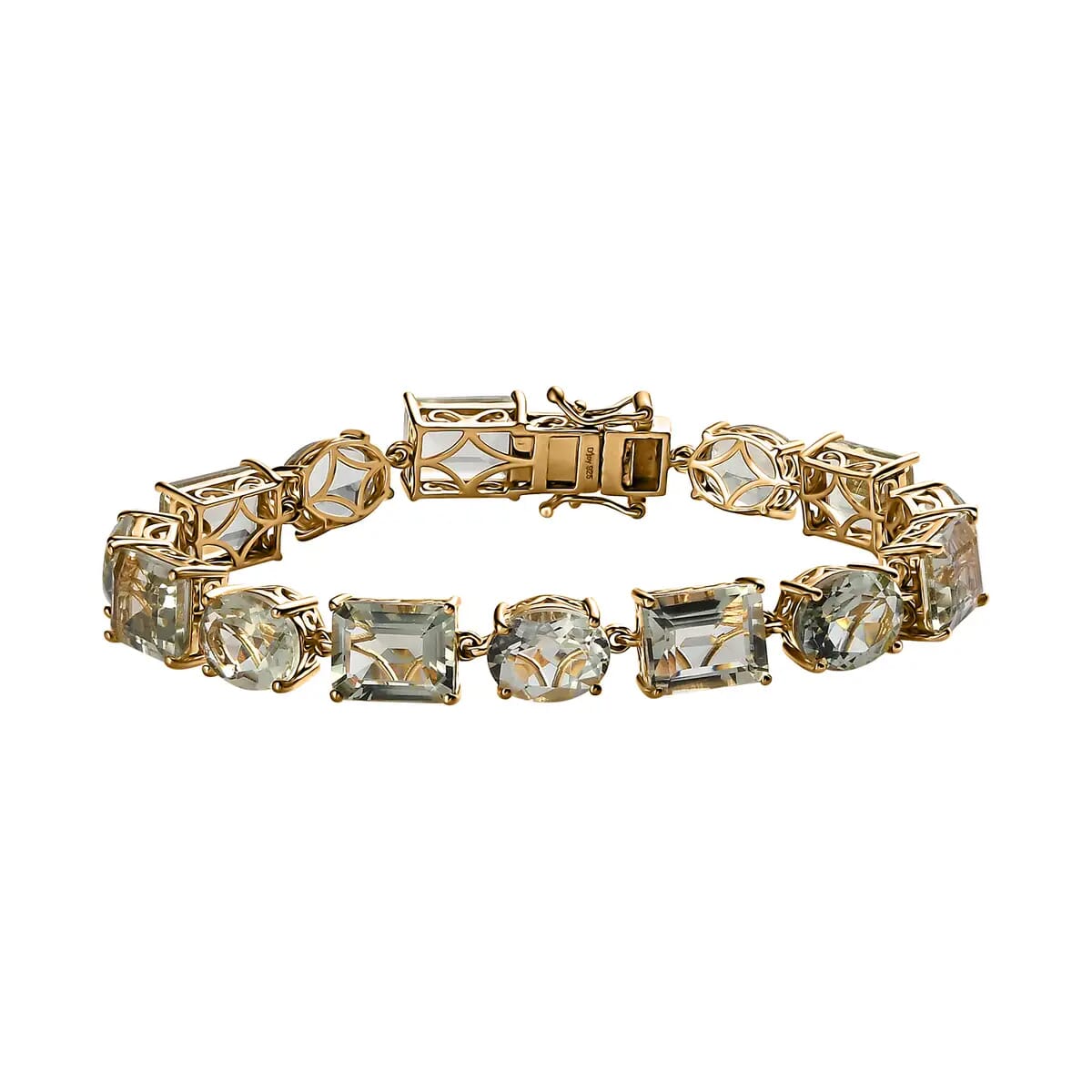 AAA Montezuma Prasiolite Bracelet, Prasiolite Link Bracelet, Vermeil Yellow Gold Over Sterling Silver Bracelet, Birthday Gift For Her  (8.00 In) 41.00 ctw image number 0