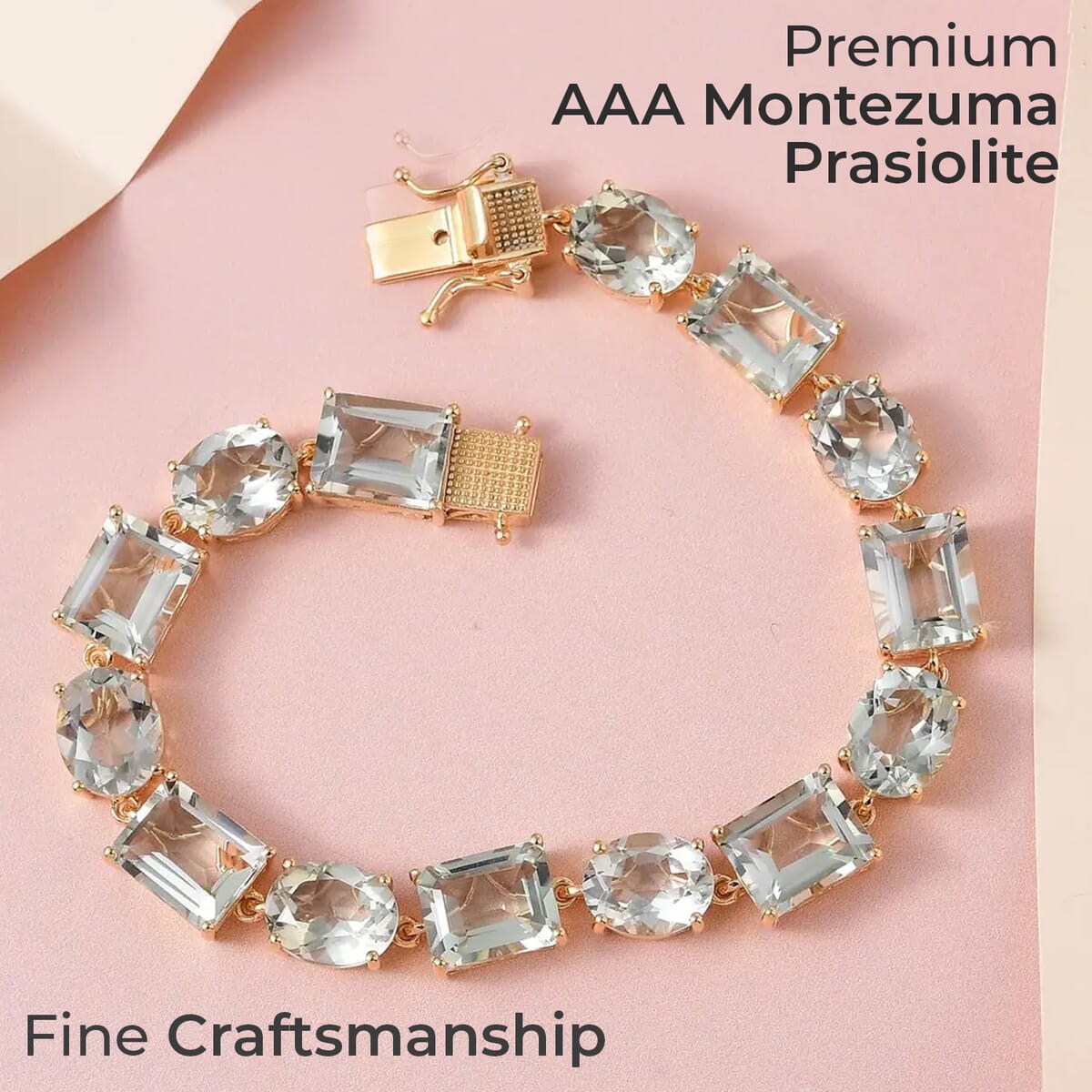 AAA Montezuma Prasiolite Bracelet, Prasiolite Link Bracelet, Vermeil Yellow Gold Over Sterling Silver Bracelet, Birthday Gift For Her  (8.00 In) 41.00 ctw image number 1