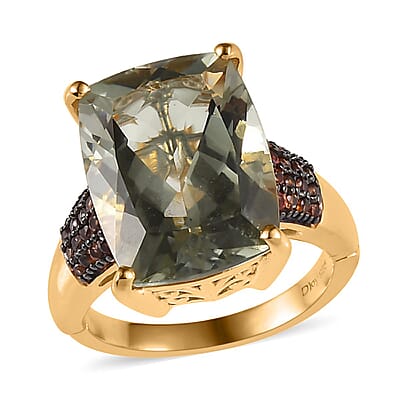 AAA Montezuma Prasiolite and Brown Zircon Openable Band Ring in Vermeil Yellow Gold Over Sterling Silver (Size 10.0) 10.75 ctw