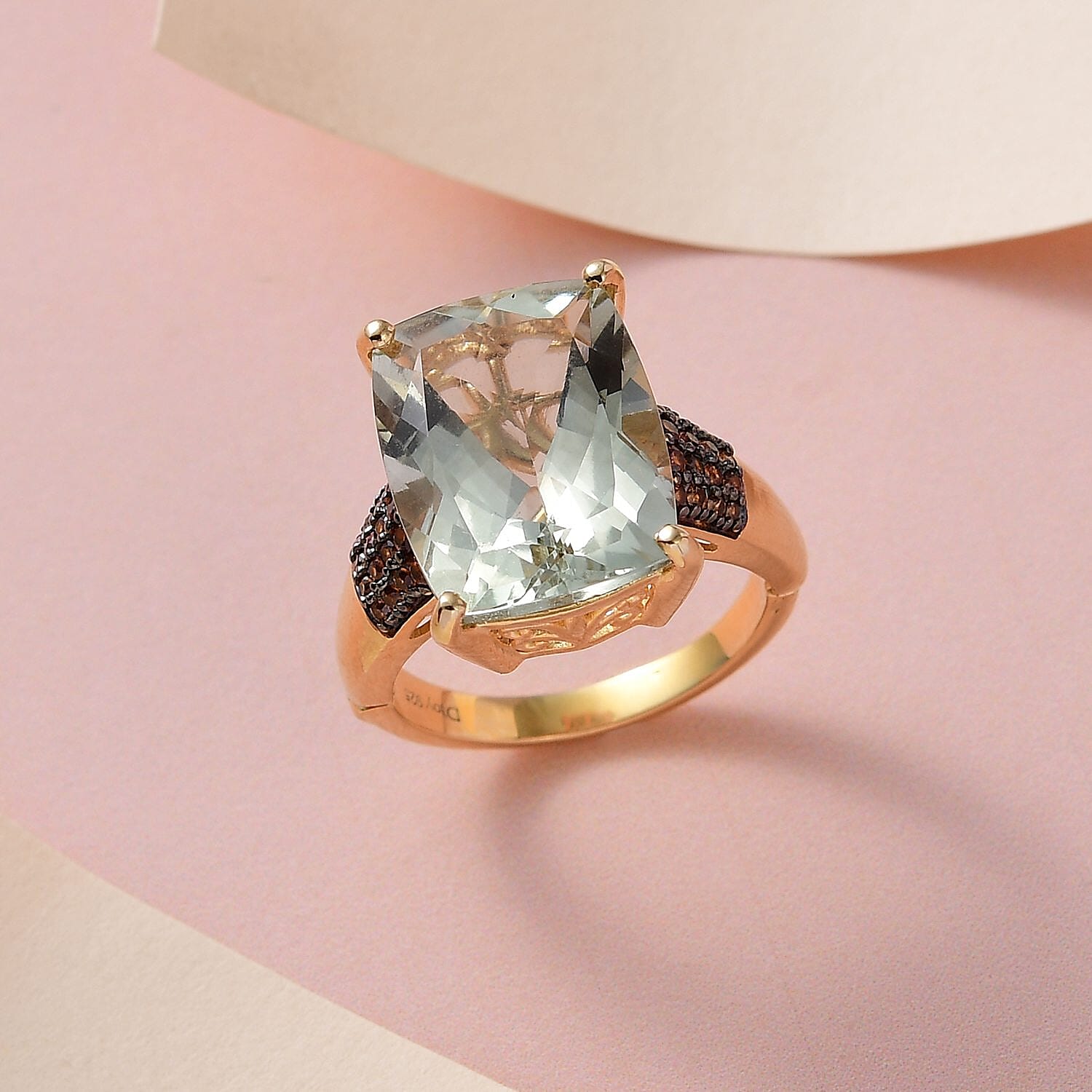 AAA Montezuma Prasiolite and Brown Zircon Openable Band Ring in Vermeil Yellow Gold Over Sterling Silver (Size 10.0) 10.75 ctw