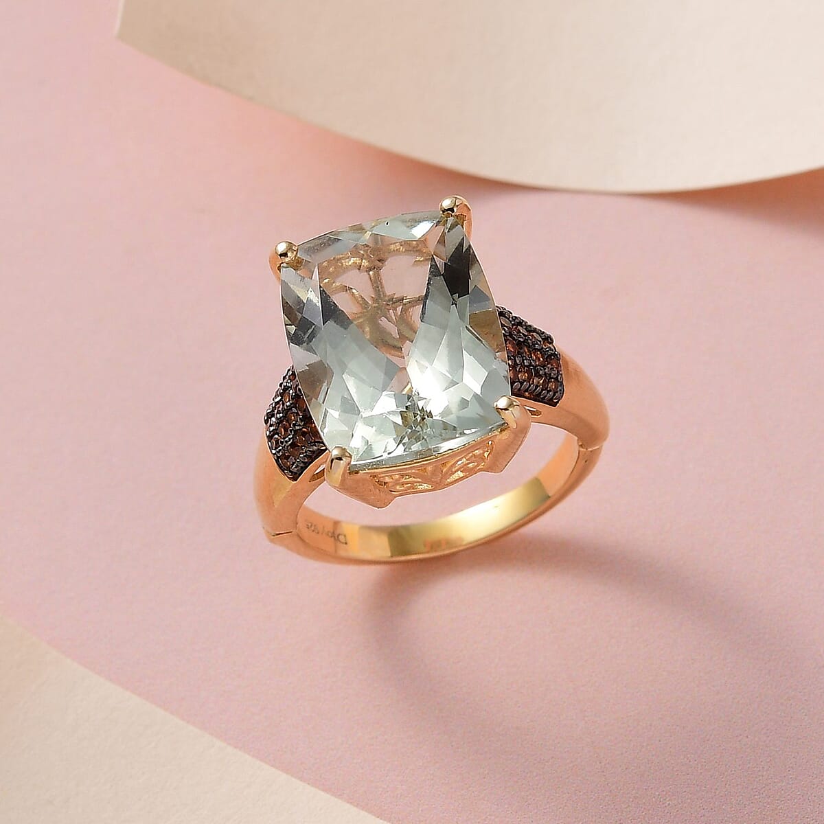 AAA Montezuma Prasiolite and Brown Zircon Ring in Vermeil Yellow Gold Over Sterling Silver 10.75 ctw (Delivery in 3-5 Business Days) image number 1