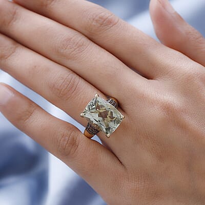 AAA Montezuma Prasiolite and Brown Zircon Openable Band Ring in Vermeil Yellow Gold Over Sterling Silver (Size 10.0) 10.75 ctw