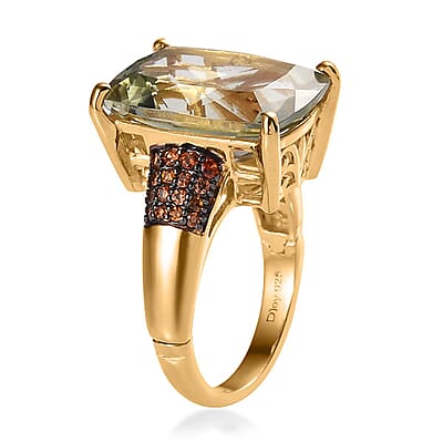 AAA Montezuma Prasiolite and Brown Zircon Openable Band Ring in Vermeil Yellow Gold Over Sterling Silver (Size 10.0) 10.75 ctw