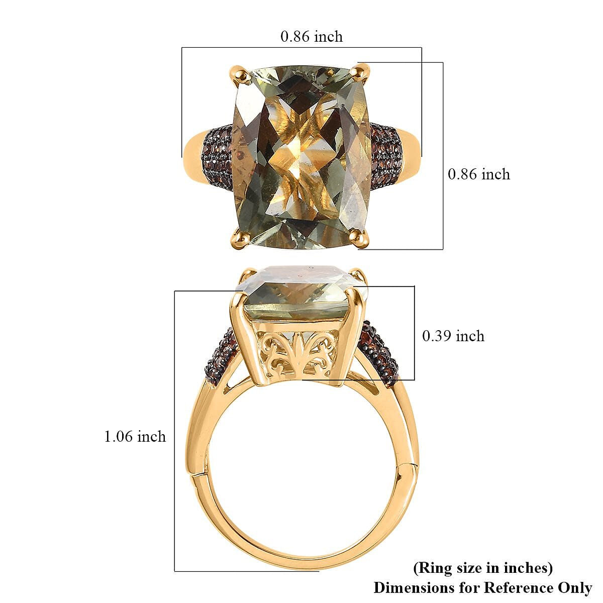 AAA Montezuma Prasiolite and Brown Zircon Openable Band Ring in Vermeil Yellow Gold Over Sterling Silver (Size 10.0) 10.75 ctw