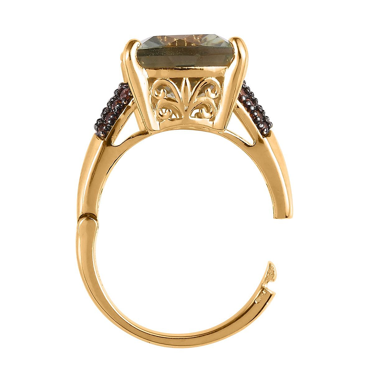 AAA Montezuma Prasiolite and Brown Zircon Openable Band Ring in Vermeil Yellow Gold Over Sterling Silver (Size 7.0) 10.75 ctw image number 5