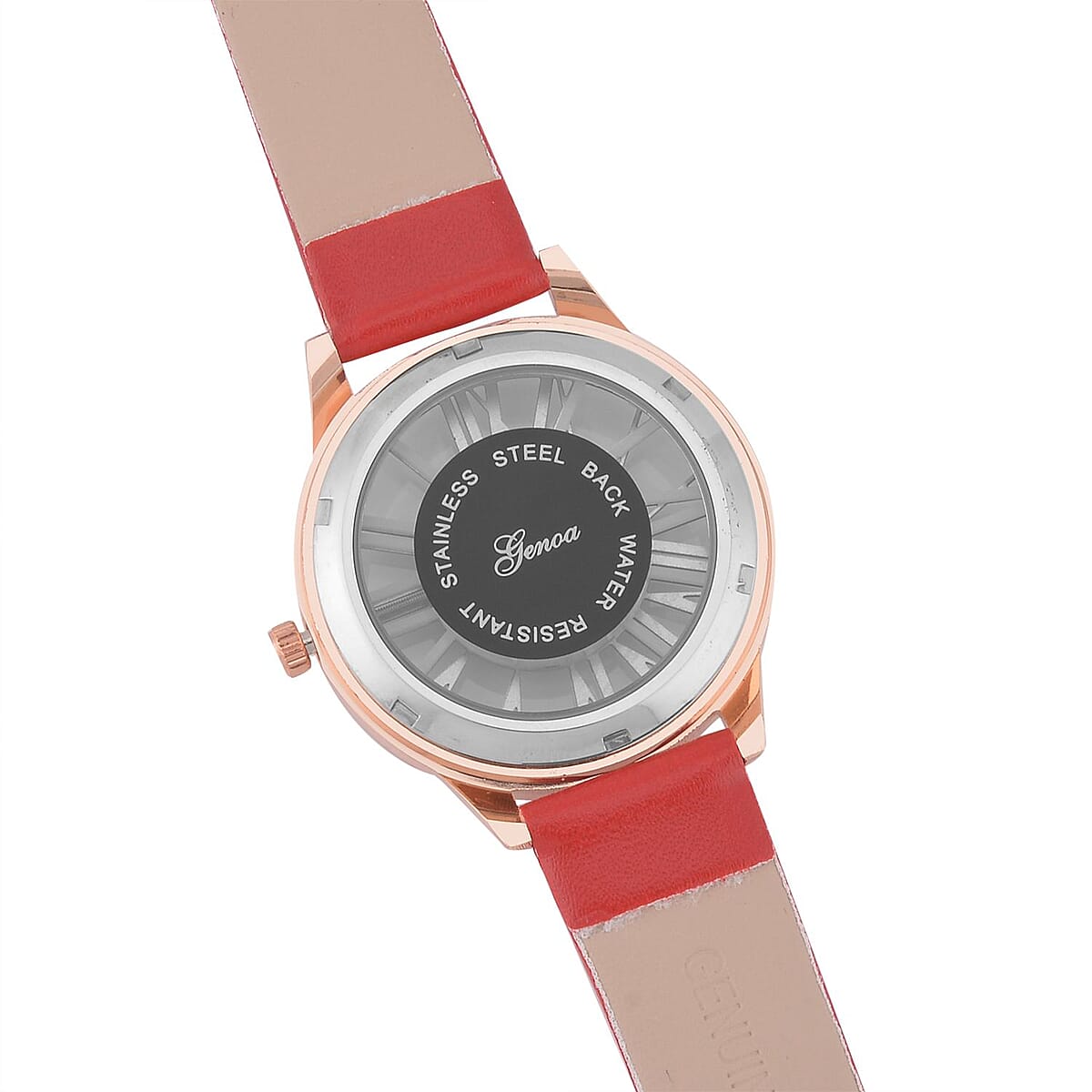 Genoa Austrian Crystal Miyota Japanese Movement Watch with Red Genuine Leather Strap (7.0-8.75Inches) (39.40mm) image number 5