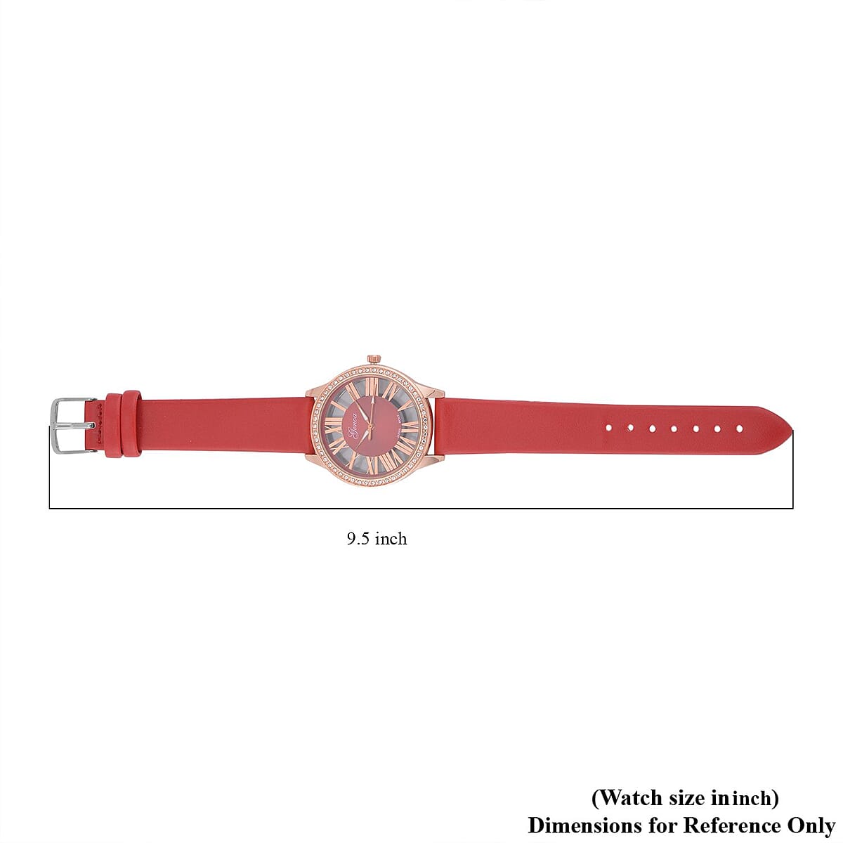 Genoa Austrian Crystal Miyota Japanese Movement Watch with Red Genuine Leather Strap (7.0-8.75Inches) (39.40mm) image number 6