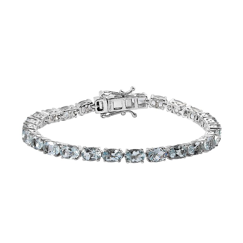 Premium Mangoro Aquamarine Tennis Bracelet in Platinum Over Sterling Silver (6.50 In) 10.75 ctw