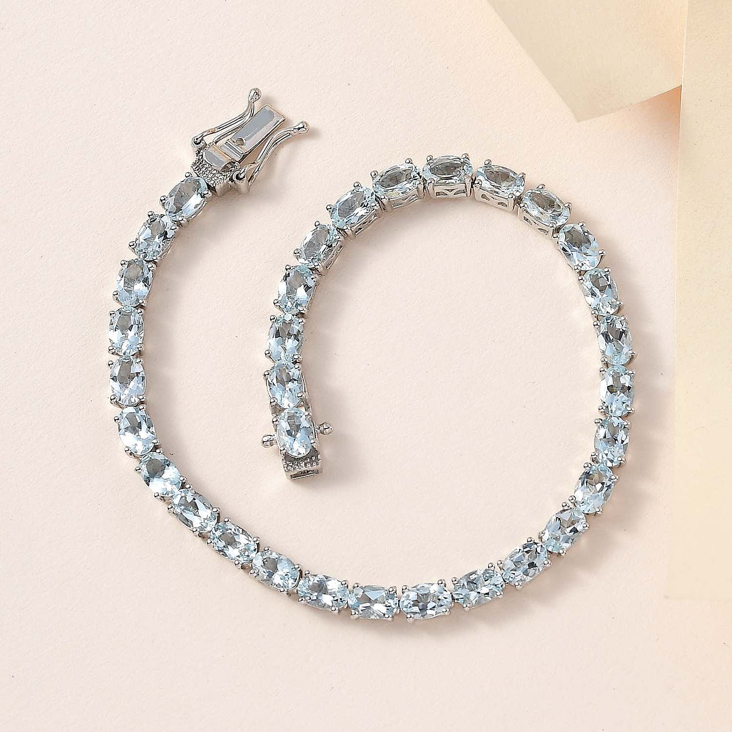 Premium Mangoro Aquamarine Tennis Bracelet in Platinum Over Sterling Silver (6.50 In) 10.75 ctw