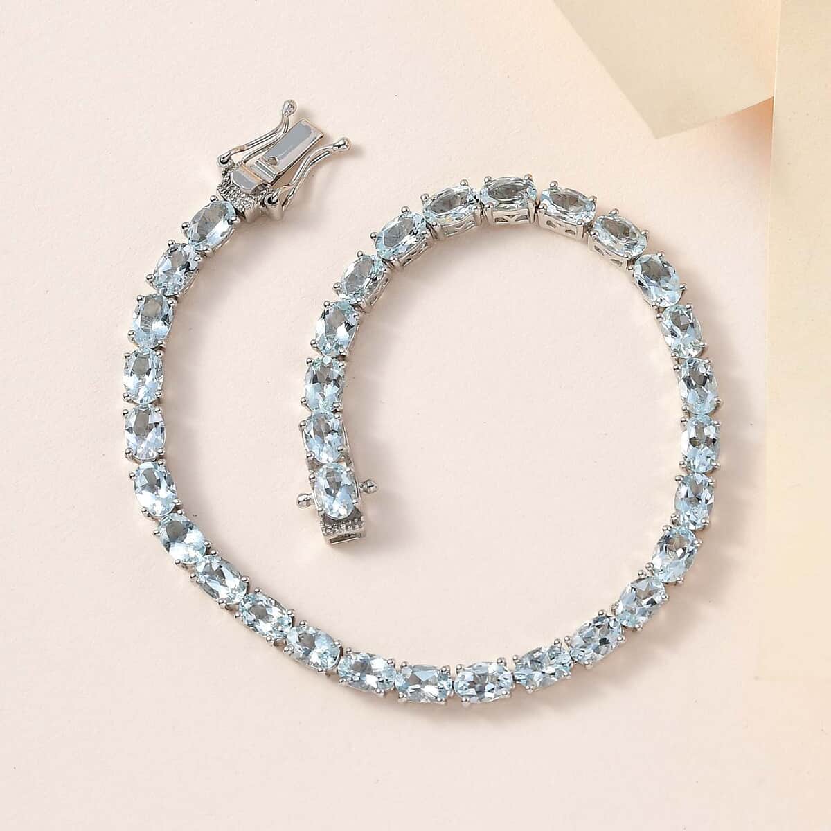 Premium Mangoro Aquamarine Tennis Bracelet in Platinum Over Sterling Silver (7.25 In) 12.00 ctw image number 1