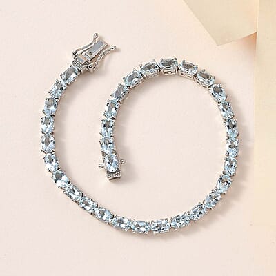Premium Mangoro Aquamarine Tennis Bracelet in Platinum Over Sterling Silver (6.50 In) 10.75 ctw