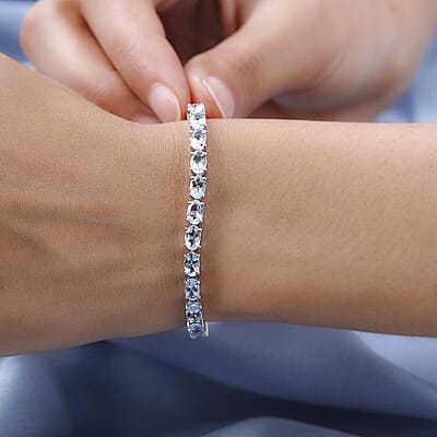 Premium Mangoro Aquamarine Tennis Bracelet in Platinum Over Sterling Silver (6.50 In) 10.75 ctw