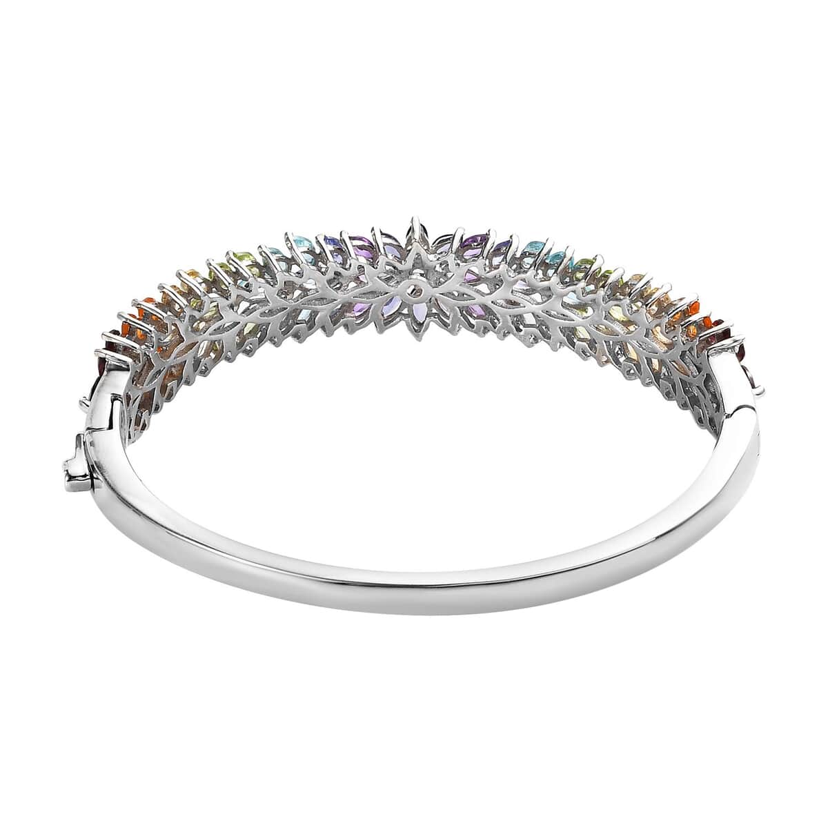 Multi Gemstone Floral Bangle Bracelet in Platinum Over Sterling Silver (6.50 In) 10.65 ctw image number 4