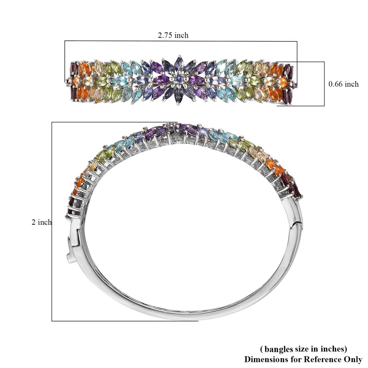 Multi Gemstone Floral Bangle Bracelet in Platinum Over Sterling Silver (6.50 In) 10.65 ctw image number 5