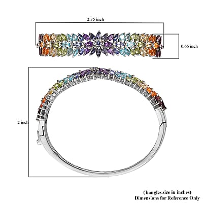Multi Gemstone Floral Bangle Bracelet in Platinum Over Sterling Silver (6.50 In) 10.65 ctw