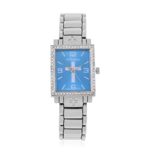 Strada White Austrian Crystal Japanese Movement Cross Pattern & Blue Dial Watch with Silvertone Strap (26.16-30.48 mm) (6.75-8.25 Inches)