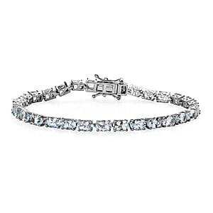 Premium Mangoro Aquamarine Tennis Bracelet in Platinum Over Sterling Silver (7.25 In) 12.00 ctw