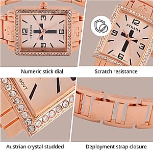 Strada White Austrian Crystal Japanese Movement Cross Pattern & Rosegold Dial Watch with Rosetone Strap (26.16-30.48 mm) (6.75-8.25 Inches)