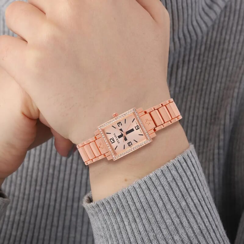 Strada White Austrian Crystal Japanese Movement Cross Pattern & Rosegold Dial Watch with Rosetone Strap (26.16-30.48 mm) (6.75-8.25 Inches)