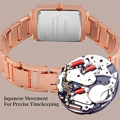 Strada White Austrian Crystal Japanese Movement Cross Pattern & Rosegold Dial Watch with Rosetone Strap (26.16-30.48 mm) (6.75-8.25 Inches)