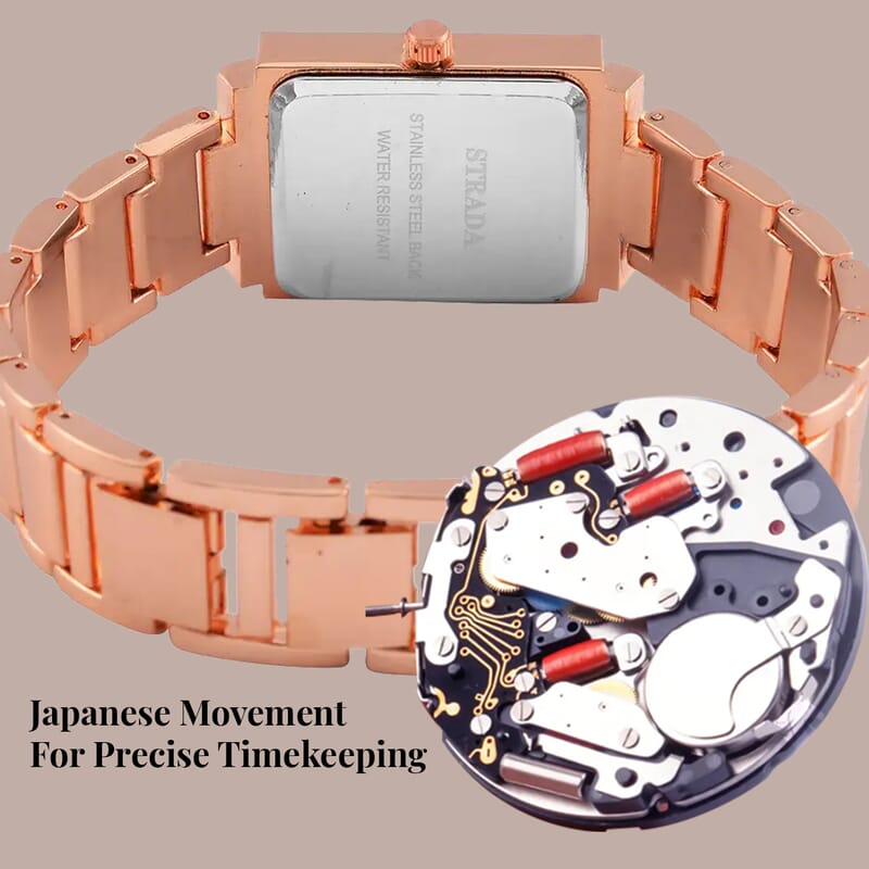 Strada White Austrian Crystal Japanese Movement Cross Pattern & Rosegold Dial Watch with Rosetone Strap (26.16-30.48 mm) (6.75-8.25 Inches)