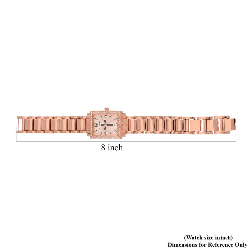 Strada White Austrian Crystal Japanese Movement Cross Pattern & Rosegold Dial Watch with Rosetone Strap (26.16-30.48 mm) (6.75-8.25 Inches)