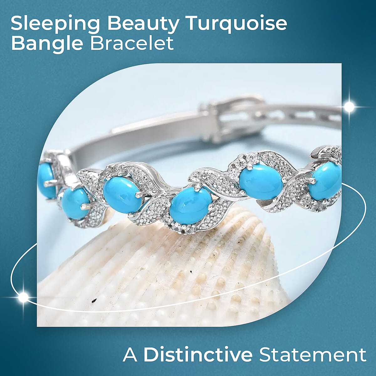 Sleeping Beauty Turquoise Buckle Bangle Bracelet in Sterling Silver, Turquoise Bracelet, Silver Bracelet For Women (8.00 In) 7.10 ctw image number 1