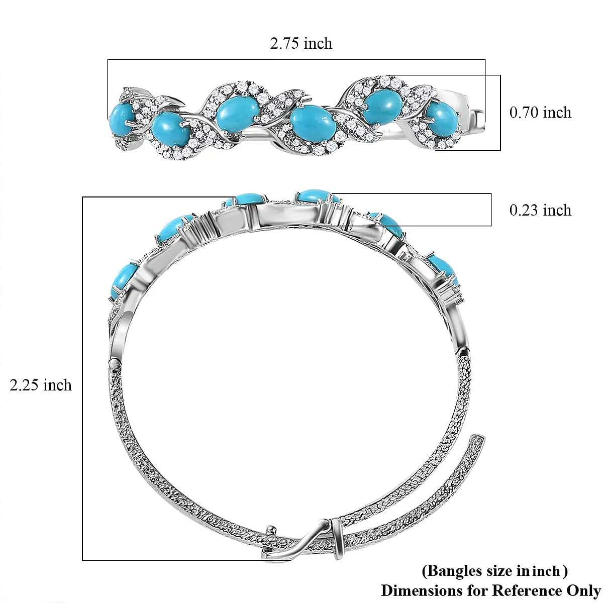 Sleeping Beauty Turquoise Buckle Bangle Bracelet in Sterling Silver, Turquoise Bracelet, Silver Bracelet For Women (8.00 In) 7.10 ctw image number 5