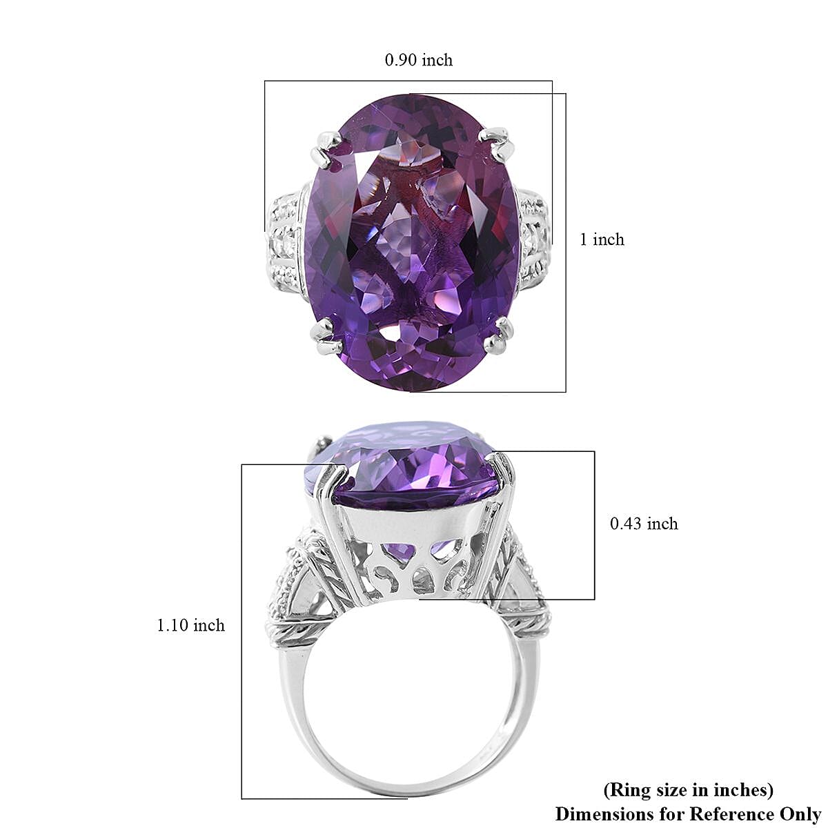 Lusaka Amethyst and Moissanite Ring in Platinum Over Sterling Silver 9.50 Grams 31.75 ctw image number 3