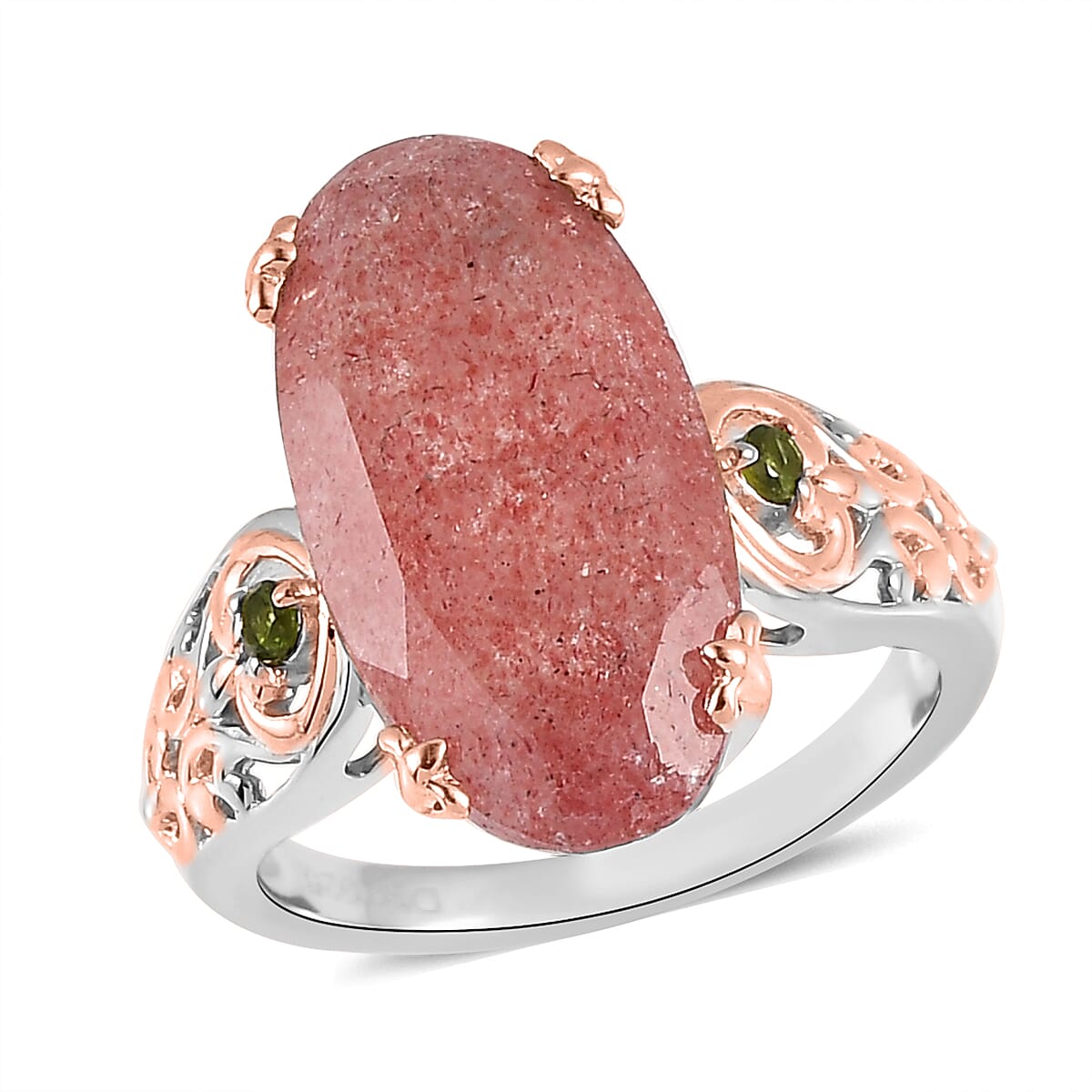 Tanzanian Natronite and Chrome Diopside Ring in Vermeil Rose Gold and Platinum Over Sterling Silver (Size 10.0) 7.75 ctw