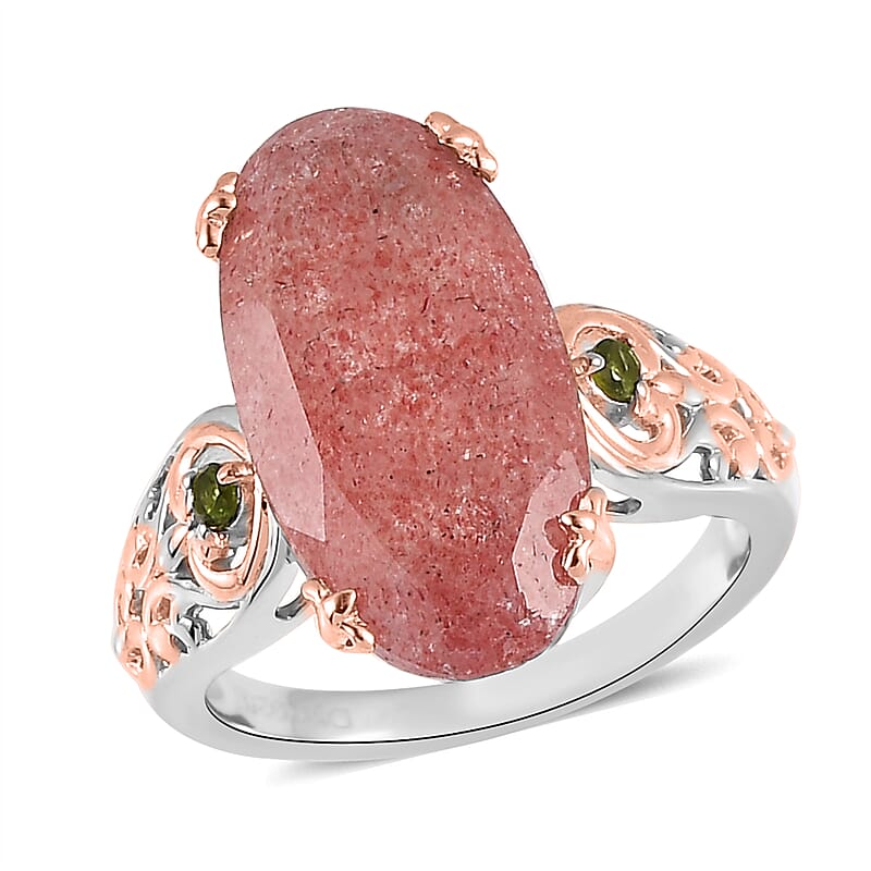 Tanzanian Natronite and Chrome Diopside Ring in Vermeil Rose Gold and Platinum Over Sterling Silver (Size 10.0) 7.75 ctw