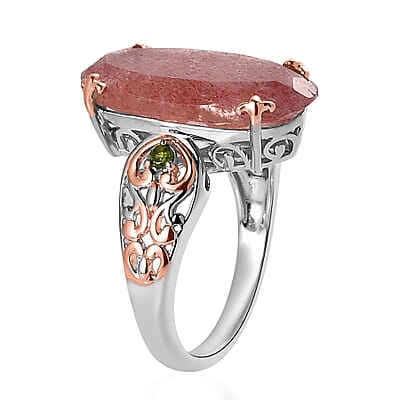 Tanzanian Natronite and Chrome Diopside Ring in Vermeil Rose Gold and Platinum Over Sterling Silver (Size 10.0) 7.75 ctw