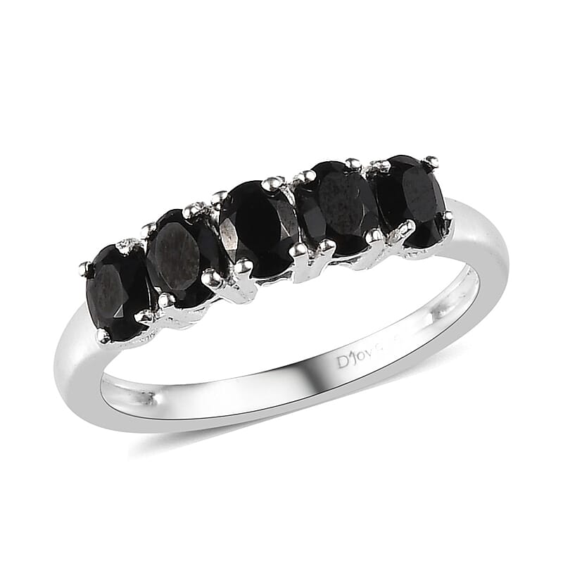 Thai Black Spinel 5 Stone Ring in Sterling Silver (Size 10.0) 1.10 ctw