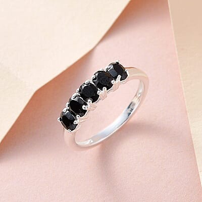 Thai Black Spinel 5 Stone Ring in Sterling Silver (Size 10.0) 1.10 ctw